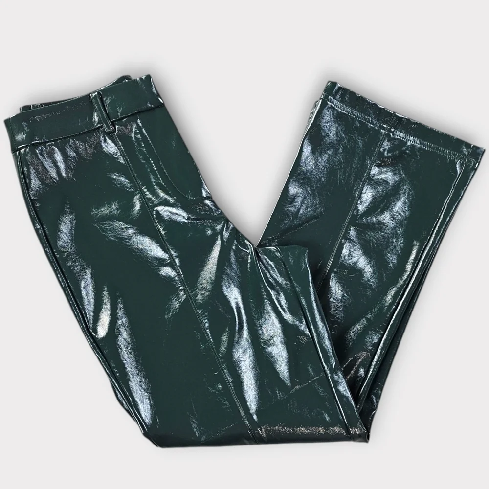 7 For All Mankind Green Faux Leather Flare Pant Small